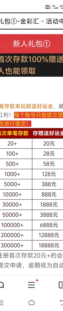 【金彩汇】新人首存20送20彩金